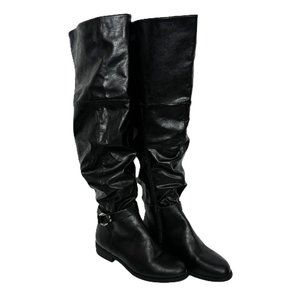 Charlotte Russe Slouch Black Knee High Faux Leather  Boots Size 8W EUC